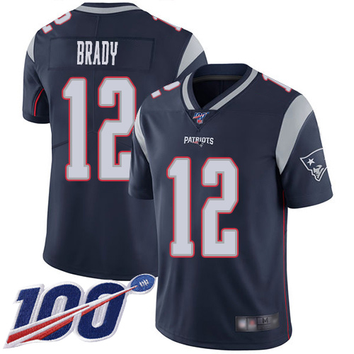 New England Patriots Football #12 Vapor Untouchable 100th Season Limited Navy Blue Men Tom Brady Home NFL Jersey